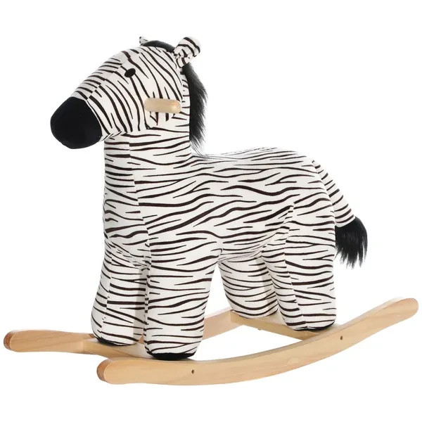 Zebra Shaped Kids Rocking Horse with Realistic Sound for 2-4 Years, Black