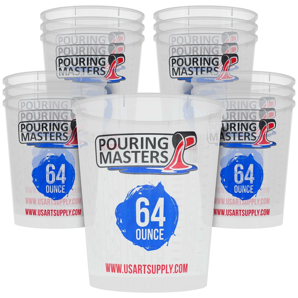 12 Pouring Masters 64 Ounce 2000ml Graduated Plastic Paint Mixing Cups, Measure