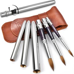 Fuumuui Watercolour Brush Set of 3 Sable #4 #8 #12 Retractable Case Round Travel