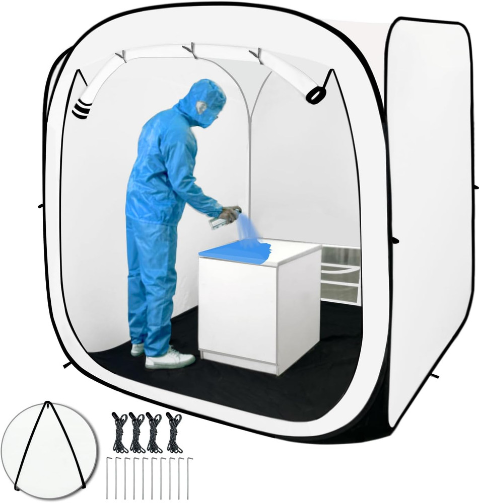 Pop up Paint Booth 6X6X6Ft Portable Spray Tent with Black Floor, Mesh Door and M