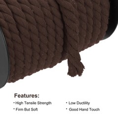 Cotton Rope 3 Strand Twisted Braided Rope Cord, dark Brown 23m 10mm