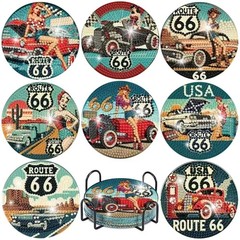 8 Pcs Highway Car Diamond Art Coasters Kit DIY Drink Mat Craft Set