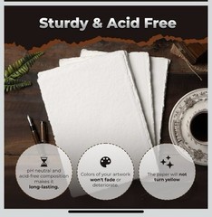 Handmade Cotton Watercolor Paper 40 Sheets 8”L X 6”W, Off-white