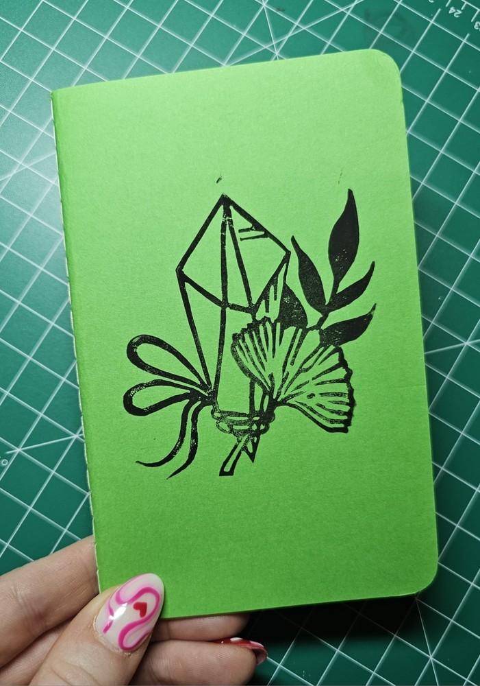 Pocket Journal | SketchBook 5.5×3.5″ Crystal/Botanical Stamped hand Ct Linoleum