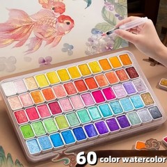 60 Colors Glitter Watercolor Set – Professional Wooden Box Art Paints APR