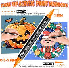 50 Colors Acrylic Paint Markers, Dual Tip Acrylic Paint Pens with Fine Tip and B