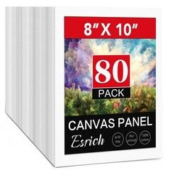 80 Pack 8×10 Blank Primed Canvas Boards for Oil, Acrylic, Watercolor Painting