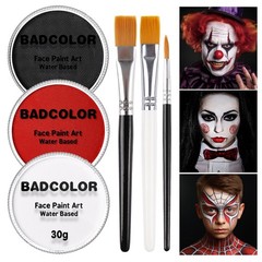 White Black Red Joker Clown Face Body Paint with Black+White+Red+3Pcs Brushes