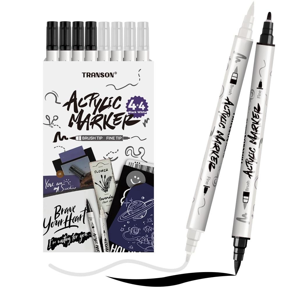 TRANSON 4 Black and 4 White Paint 1 Count (Pack of 8), 4 4
