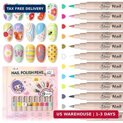 12 Colors Nail Art Pens Set, 3D Nail Polish Pens, Quick-Drying Acrylic Paint Mar