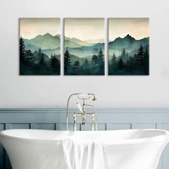 okudolit Framed Mountain Wall Art Set of 3 Sage Green Forest Canvas Prints Na…