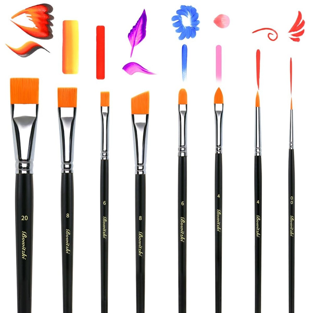 8 PCS Black Face Paint Brushes Professional Artist Body Painting Acrylic Kit