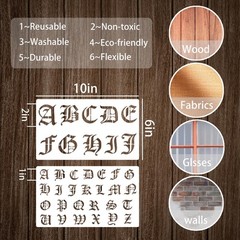 10 Pieces Old English Stencil Template 1 and 2 Inch 10 x 6 inches, white