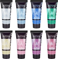 Galaxy Glitter Acrylic Paint Set – 8 Twinkle Iridescent Colors 0.71 Fl Oz / 2…
