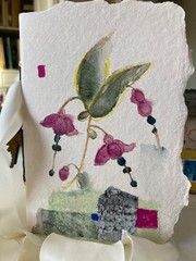 Handmade Watercolor Art Journal: Painting of Fuchsias – White Silk Tie and Key