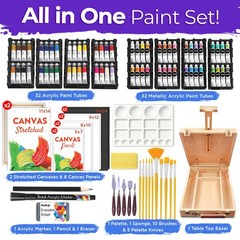 Chalkola 95 Pcs Acrylic Painting Kit for Adults | 64 Acrylic Paint Set, Wood …