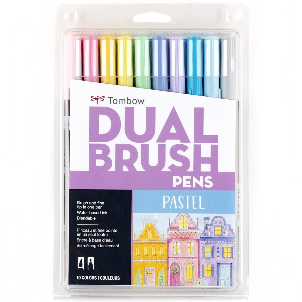 Tombow 56187 Dual Brush Pen Art Markers, Pastel, 1 Count (Pack of 10), Pastel