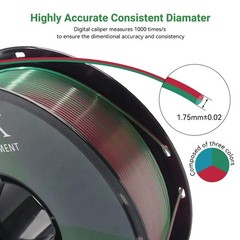 CHCKX PLA 3D Printer Filament, Triple Color Silk PLA, Red Blue Green