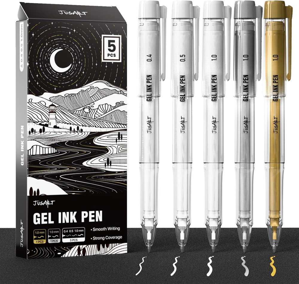 White Gel Pens for Art with Assorted Tips, 5 Pack | 0.4Mm, 0.5Mm & 1.0Mm White I