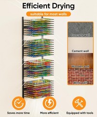 mocomax Wall Mount Art Drying Rack, 32 Removable Shelves Metal Paint Drying R…
