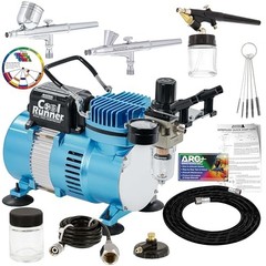 Master Airbrush Cool Runner II Kit Dual Fan Compressor 3 Pens