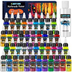 Airbrush Paint – 42 Colors with 4.05 Fl Oz Thinner, Iridescent, Neon and Metalli