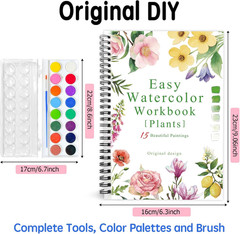 Watercolor Workbook Flower Plants, 15 Different Patterns of Original DIY Designs