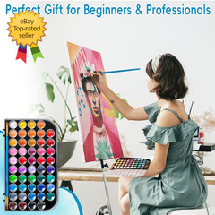 48 Color Solid Watercolor Paint Set with 3 Wooden Brushes Non Toxic Vibrant