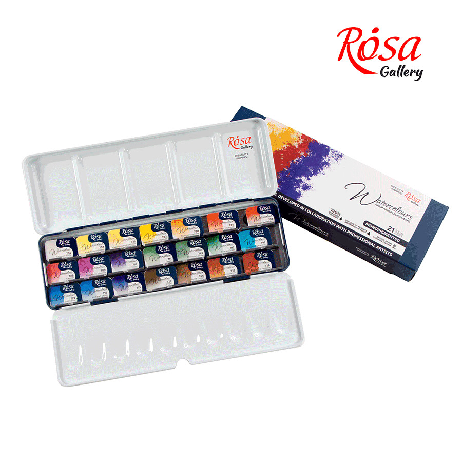 Rosa Gallery Monopigmented Professional Watercolor Paint Set, 21 Ct in Metal Box