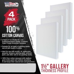 9″ x 12″ Gallery Depth 1-1/2″ Profile Stretched Canvas 4-Pack – Gesso Primed