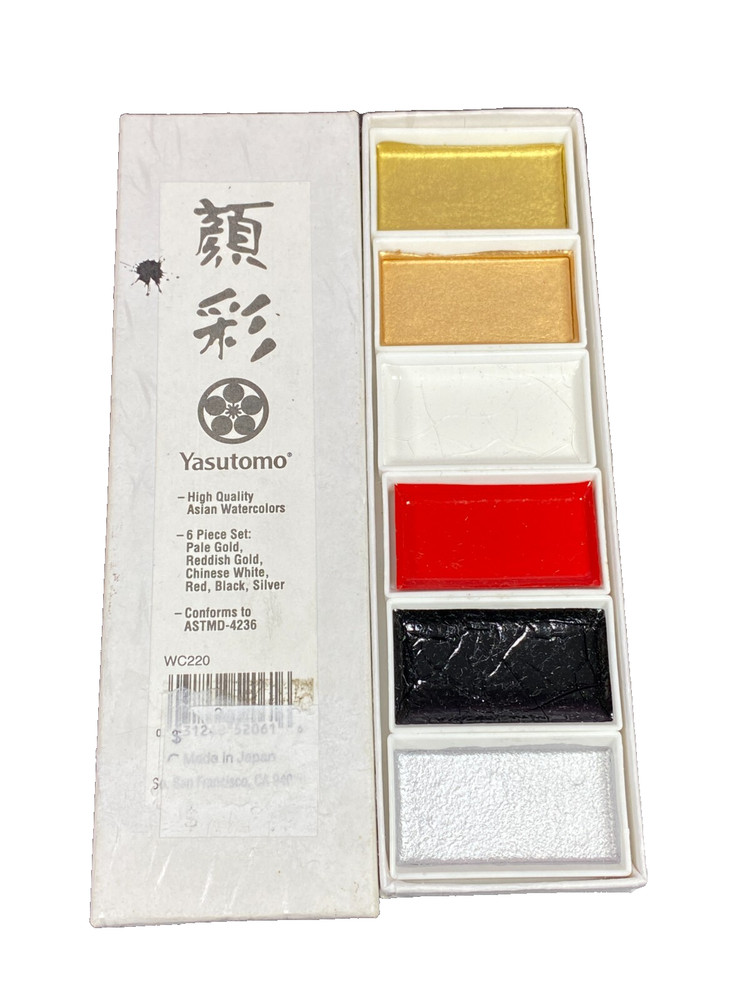 Yasutomo Metallic 6 Piece Traditional Japanese Watercolors Vintage High Quality