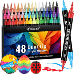 48 Color Dual Tip Acrylic Paint Markers for Rock Painting Wood Glass Fabric DIY