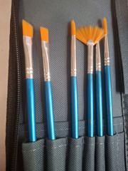 Nylon Hair Paint Brush Set with Carry Case – 12-pc Long Blue Handle