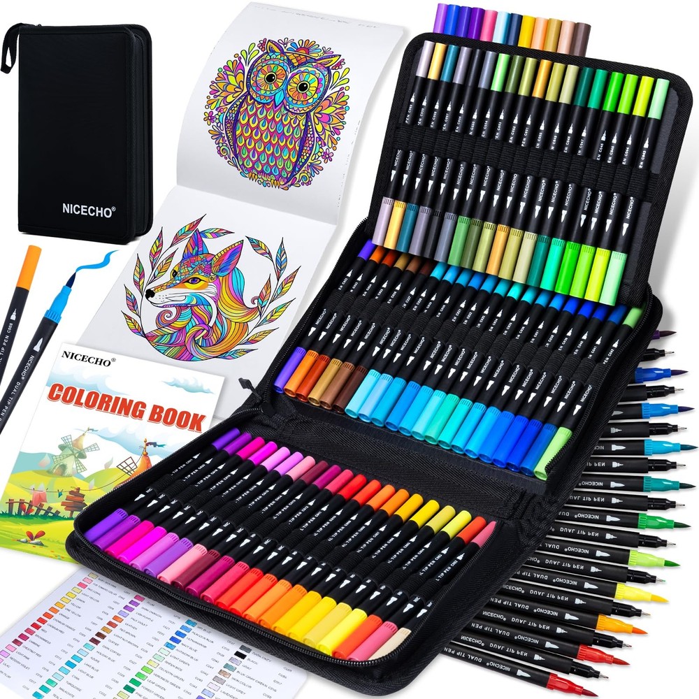72 Colors Dual Tip Art Markers Brush Fine Tip Pens for Adult Coloring Books