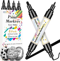 Black Paint Pens – 4 Pack Dual Tip Acrylic Paint Markers (0.7Mm & 3Mm), Non-Toxi