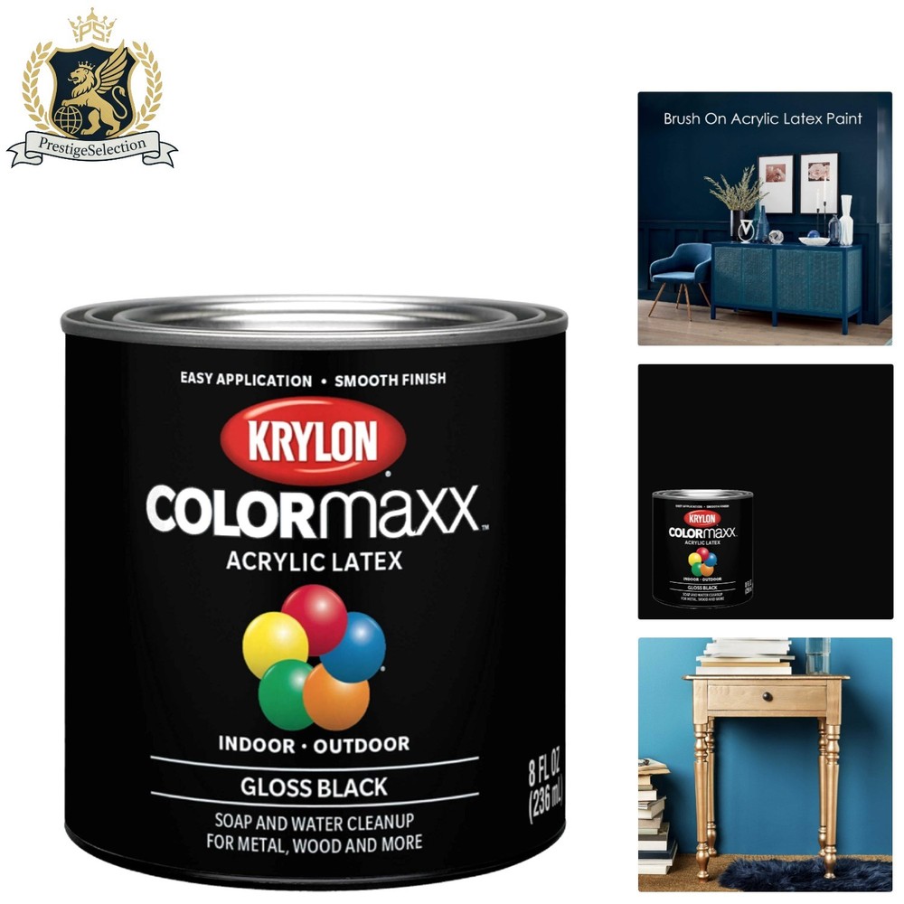 Indoor/Outdoor Acrylic Latex Paint – ½ Pint Gloss Black, Rust Resistant