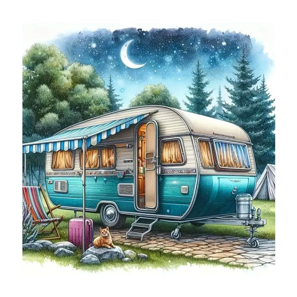 Camper Van Diamond Art Kits for Adults – 5D Full Drill Round Diamond Painting