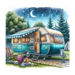 Camper Van Diamond Art Kits for Adults – 5D Full Drill Round Diamond Painting