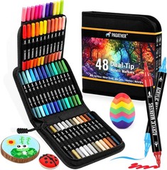 48 Colors Acrylic Paint Markers, Dual Tip with Fine Tip and Brush Tip Pens fo…