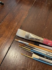 Vintage Loew-Cornell Set of 9 Multi Color Handle Paint Brushes Mixtique Flat Etc