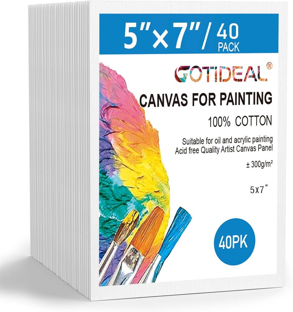 Bulk Canvases for Painting, 5 X 7 Inch Value Pack of 40, Gesso Primed White Blan