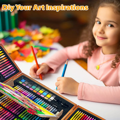 172 Pack Painting Colouring Art Set, Art Supplies with Drawing Easel, Wooden Cas