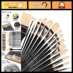 15PCS Natural Hog Bristle Paint Brush Set – Long Handled Professional Brushes fo