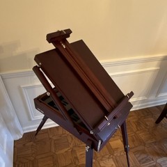 Folding Wooden Field Easel, Palette Trays and Drawer, Dark Brown Wood
