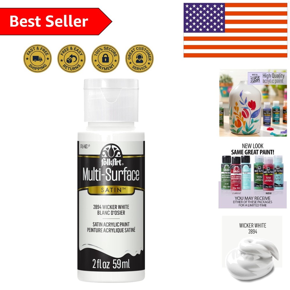 Versatile Multi-Surface Acrylic Craft Paint – 2 oz Bottle in Wicker White Color