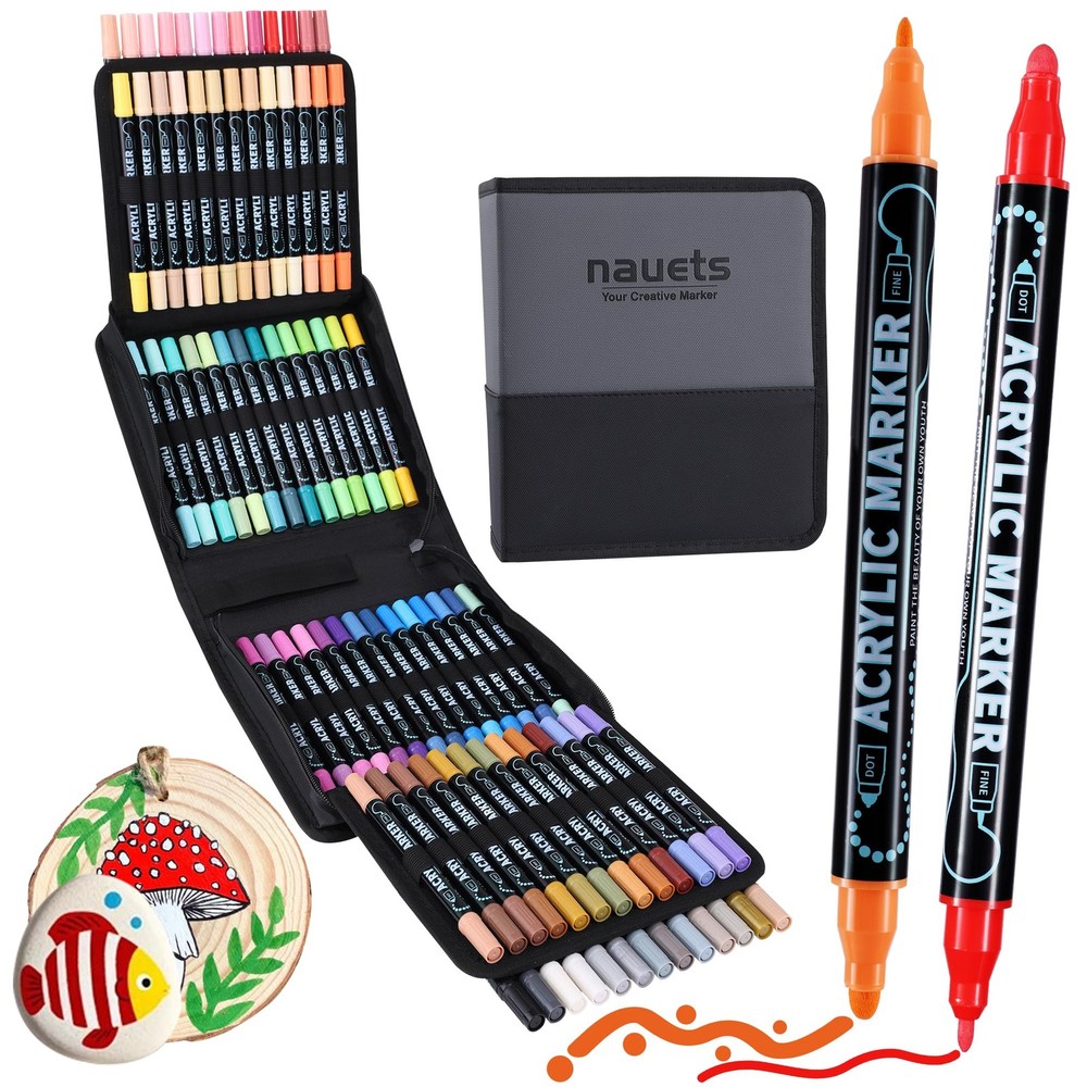 80 Colors Dual Tip Acrylic Paint Markers, Premium Dot & Fine Tip Coloring Pai…