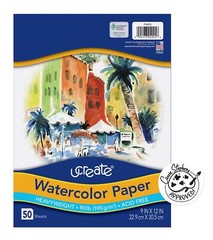 9×12 White Watercolor Paper Pad 90 lb 50 Sheets for Student Art Projects
