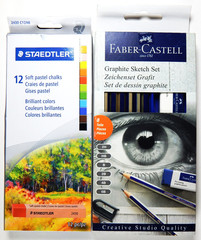 NEW FABER-CASTELL 8 pc GRAPHIC SKETCH KIT & STAEDTLER 12 pc SOFT PASTEL SET