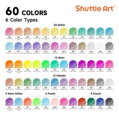Shuttle Art Gel Pens, 120 Pack 122 Piece Set, 60 Colors with 60 Refills