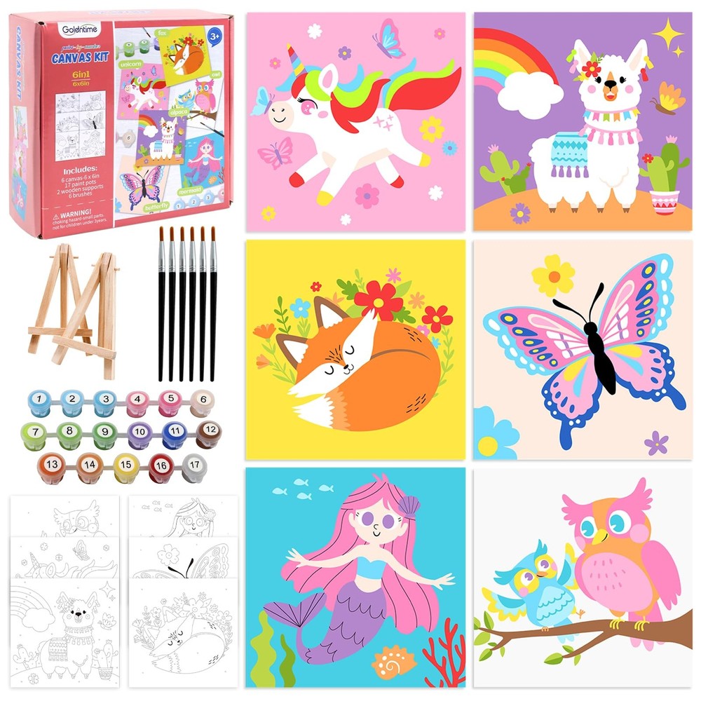 goldentime Kids Paint by Number Kits Including 6 Pre-Drawn Canvas for Paintin…